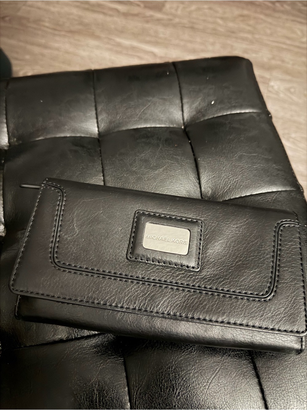 Michael Kors Black Leather Clutch Wallet with Logo Plaque
